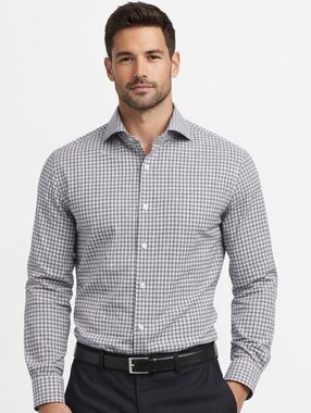 Collection By Michael Strahan Men's Checked Dress Shirt Gray 17.5 36/37